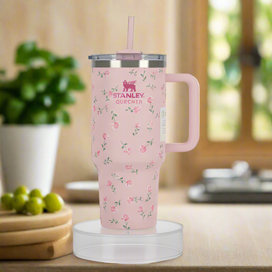 Floral Pink Design “Stanley Quencher – Elegance in Every Sip”