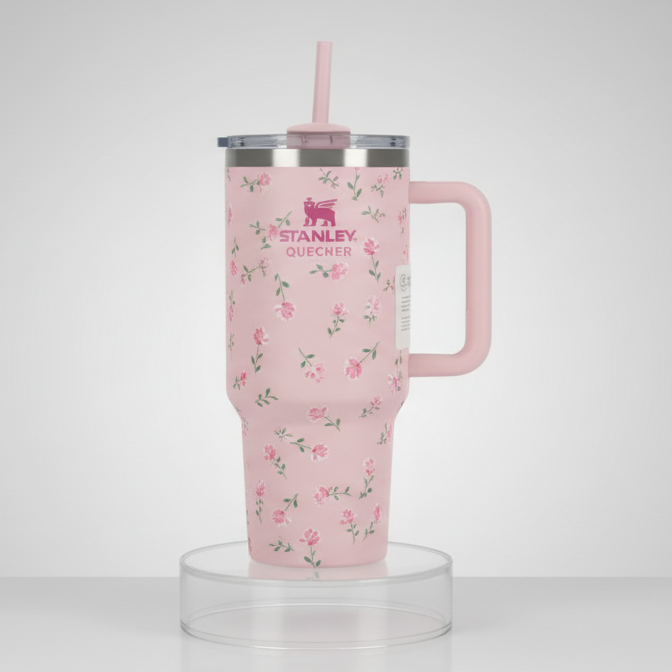 Floral Pink Design “Stanley Quencher – Elegance in Every Sip”