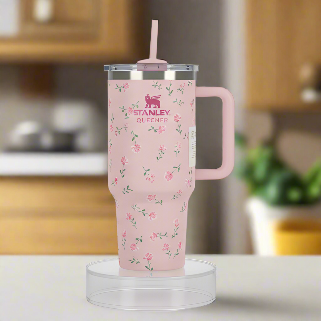 Floral Pink Design “Stanley Quencher – Elegance in Every Sip”
